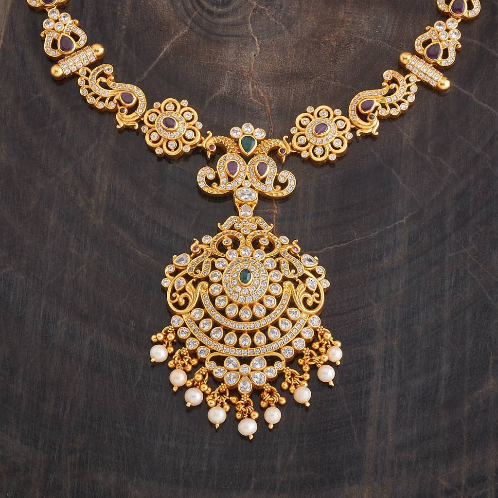 Kushal'S Fashion Jewellery Ruby-Green Gold-Plated Ethnic 92.5 Pure Silver Temple Necklace - 426625 : 426625