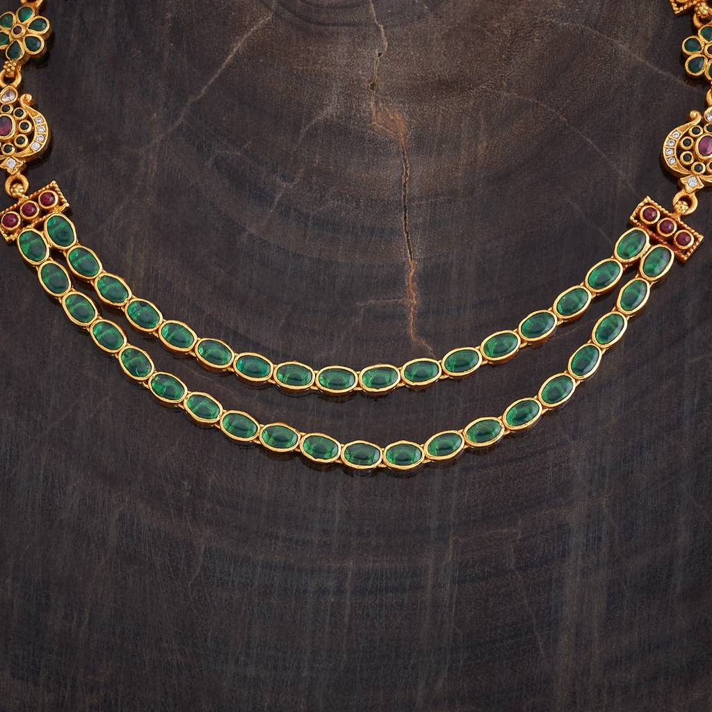 Kushal'S Fashion Jewellery Ruby-Green Gold-Plated Ethnic 92.5 Pure Silver Temple Necklace - 426631 : 426631