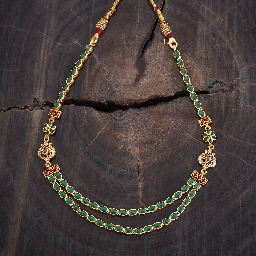 Kushal'S Fashion Jewellery Ruby-Green Gold-Plated Ethnic 92.5 Pure Silver Temple Necklace - 426631 : 426631