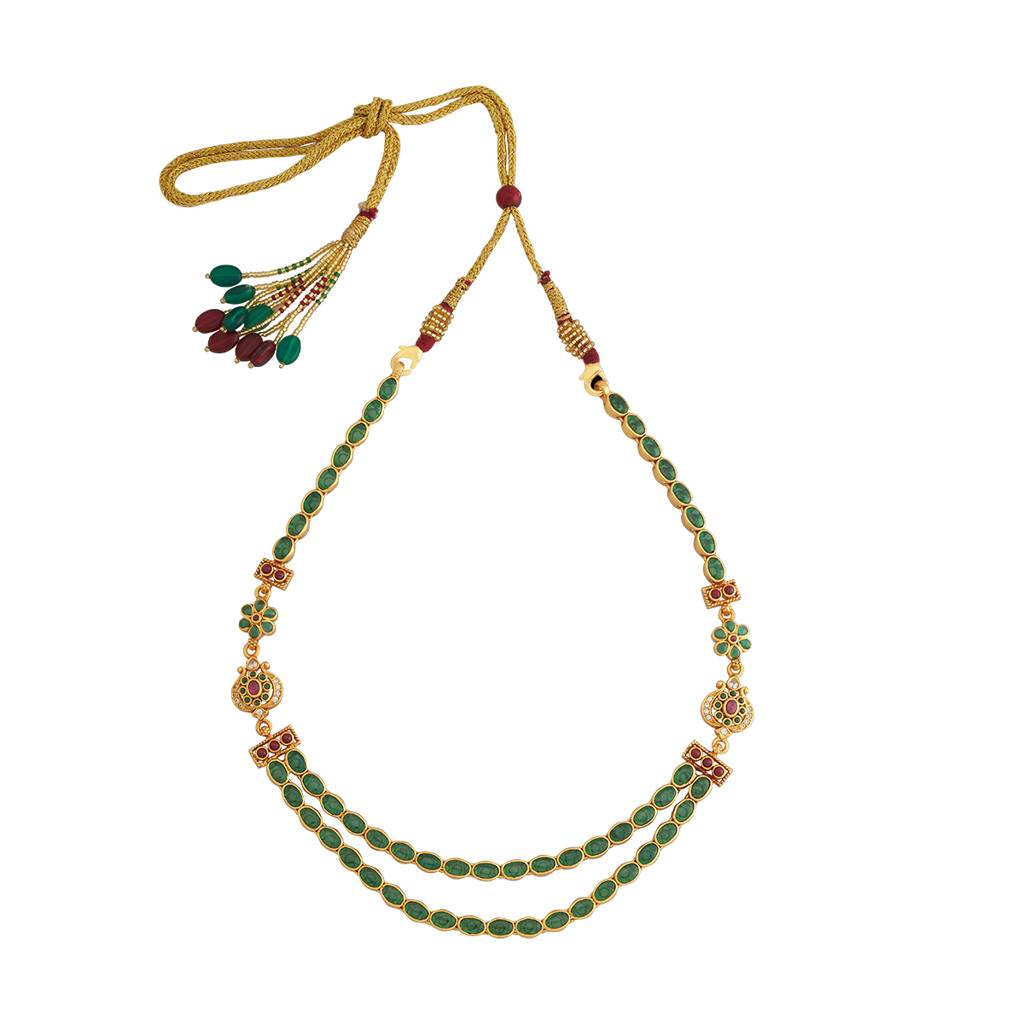Kushal'S Fashion Jewellery Ruby-Green Gold-Plated Ethnic 92.5 Pure Silver Temple Necklace - 426631 : 426631