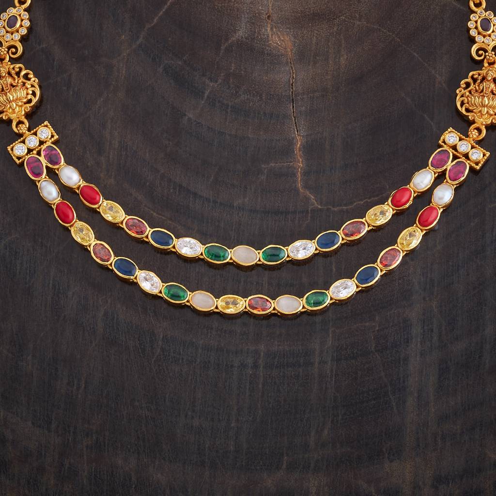Kushal'S Fashion Jewellery Navaratna Gold-Plated Ethnic 92.5 Pure Silver Temple Necklace - 426633 : 426633