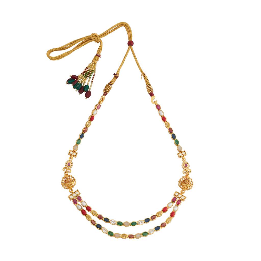 Kushal'S Fashion Jewellery Navaratna Gold-Plated Ethnic 92.5 Pure Silver Temple Necklace - 426633 : 426633