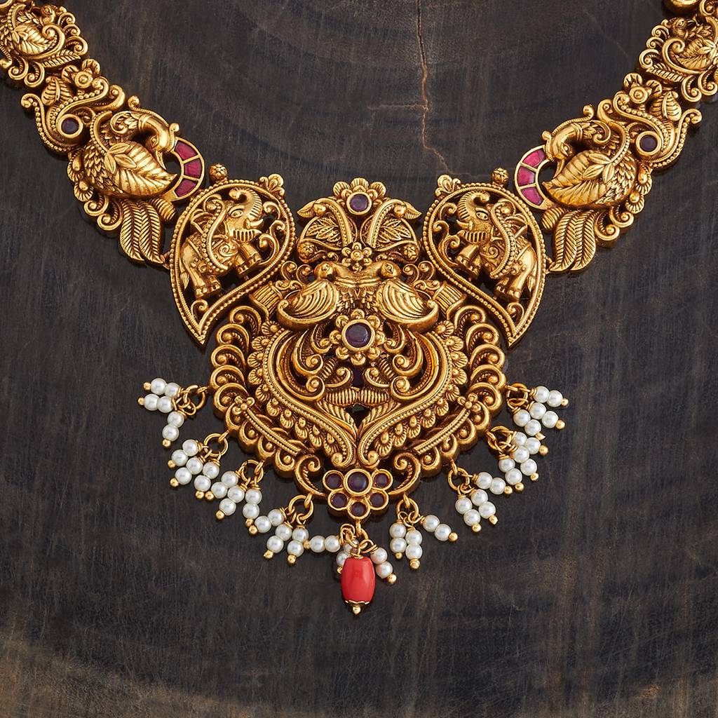 Kushal'S Fashion Jewellery Ruby-Green Gold-Plated Ethnic Antique Jewellery Set - 426653 : 426653