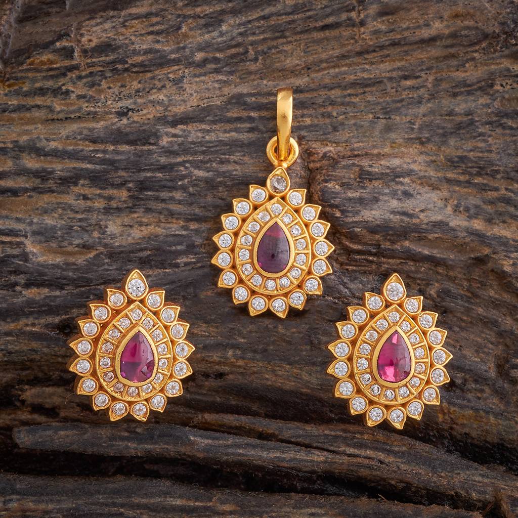 Kushal'S Fashion Jewellery Gold-Plated Ethnic 92.5 Pure Silver Temple Pendant Set - 178133 : 426692