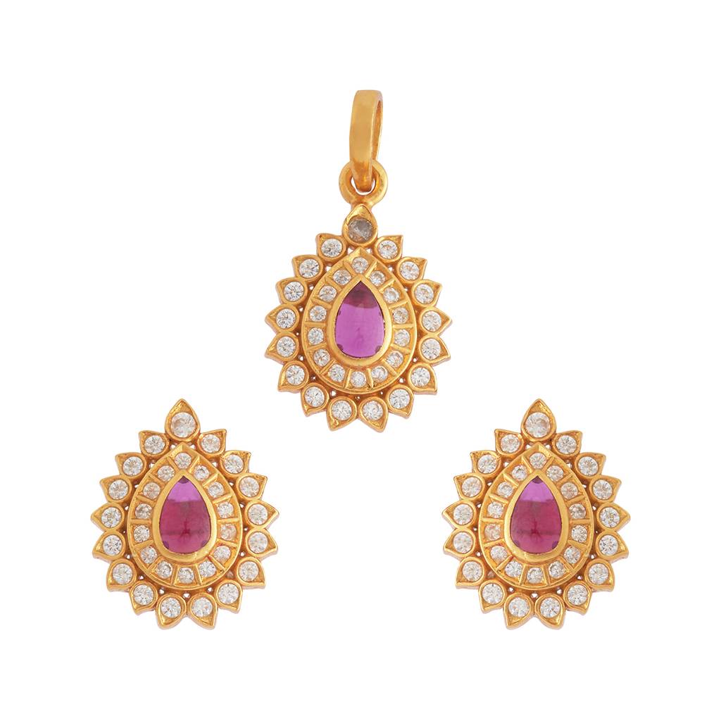 Kushal'S Fashion Jewellery Gold-Plated Ethnic 92.5 Pure Silver Temple Pendant Set - 178133 : 426692