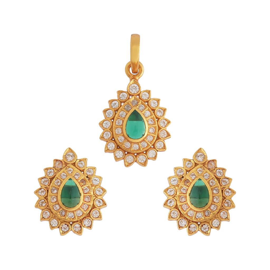 Kushal'S Fashion Jewellery Gold-Plated Ethnic 92.5 Pure Silver Temple Pendant Set - 178133 : 426693