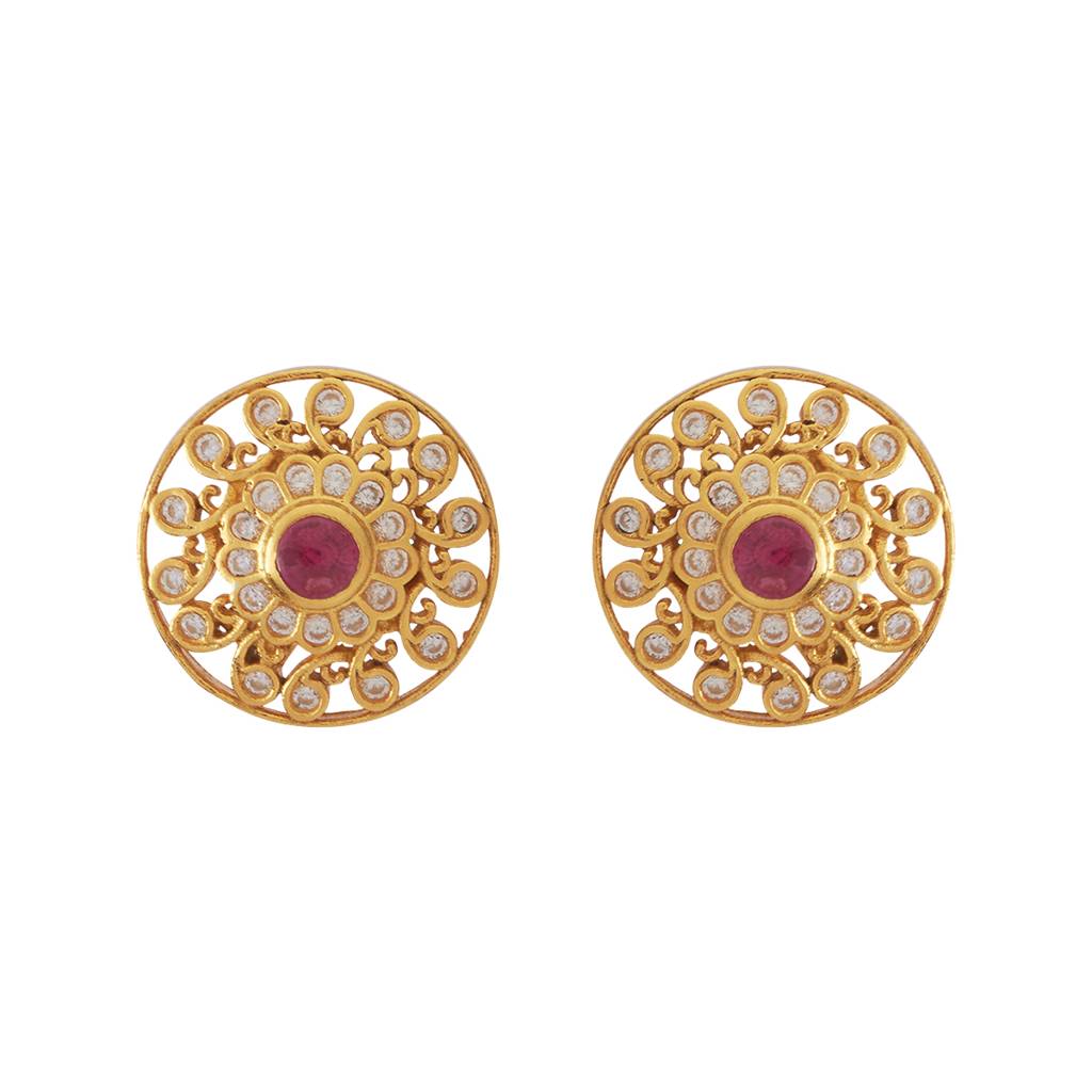 Kushal'S Fashion Jewellery Gold-Plated Ethnic 92.5 Pure Silver Temple Studs - 178140 : 426677