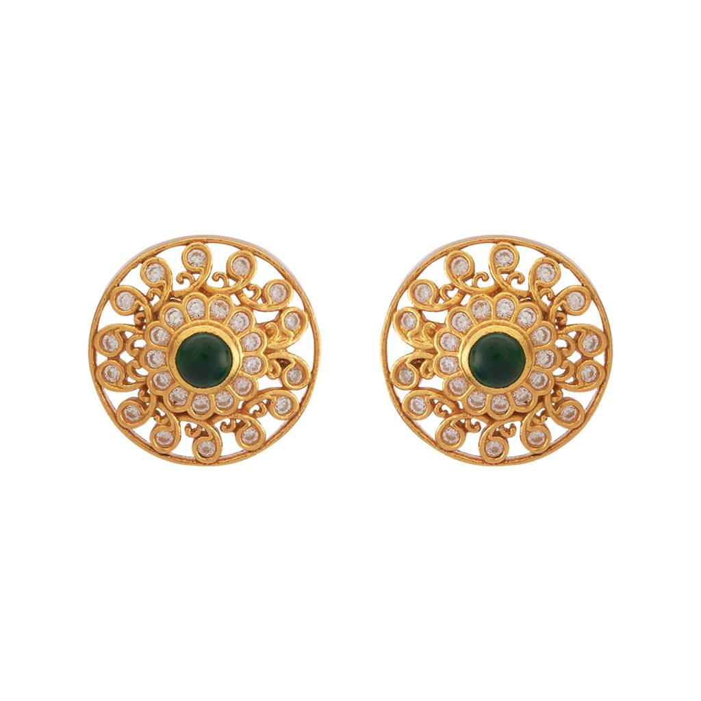 Kushal'S Fashion Jewellery Gold-Plated Ethnic 92.5 Pure Silver Temple Studs - 178140 : 426678
