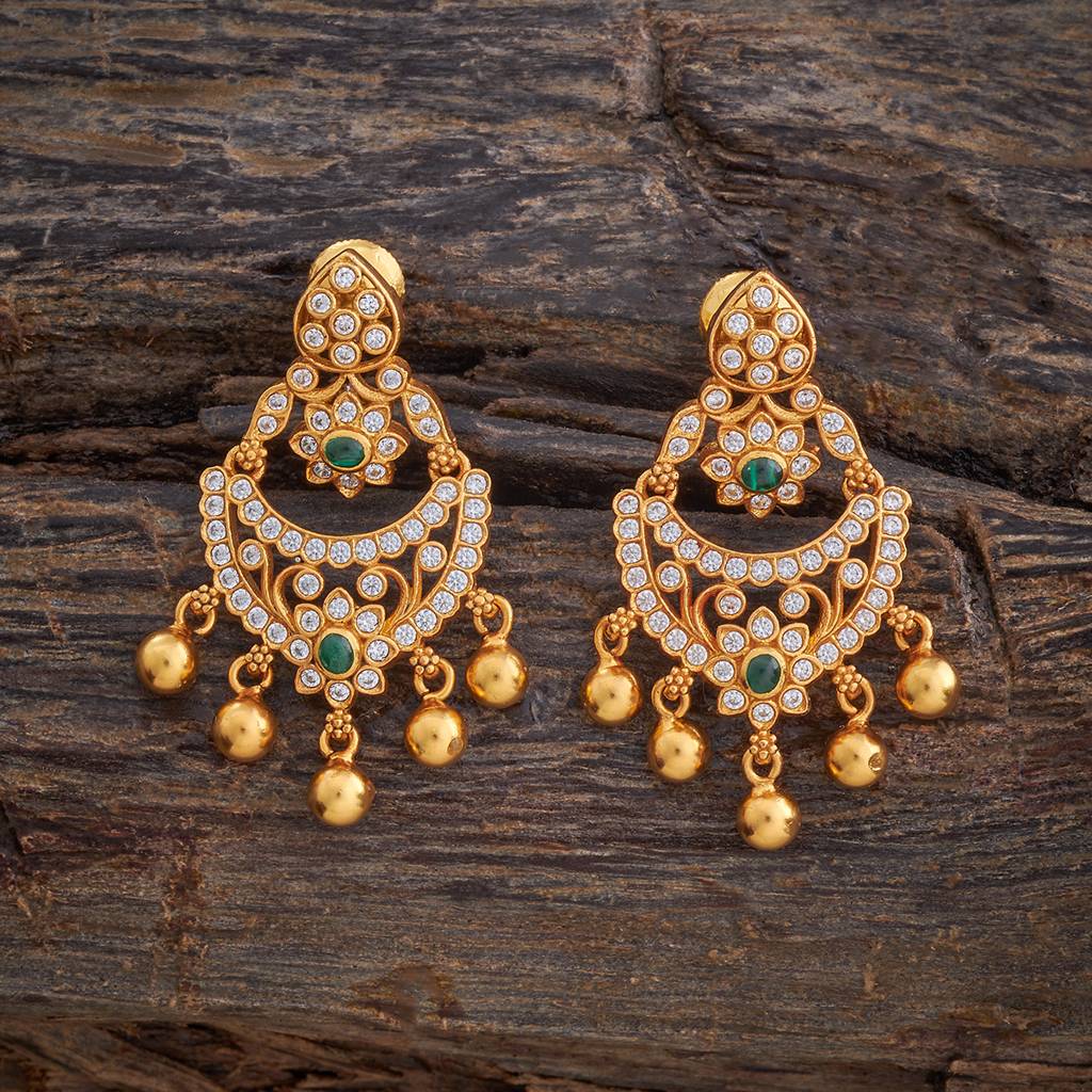 Kushal'S Fashion Jewellery Gold-Plated Ethnic 92.5 Pure Silver Temple Drop Earrings - 178154 : 426710