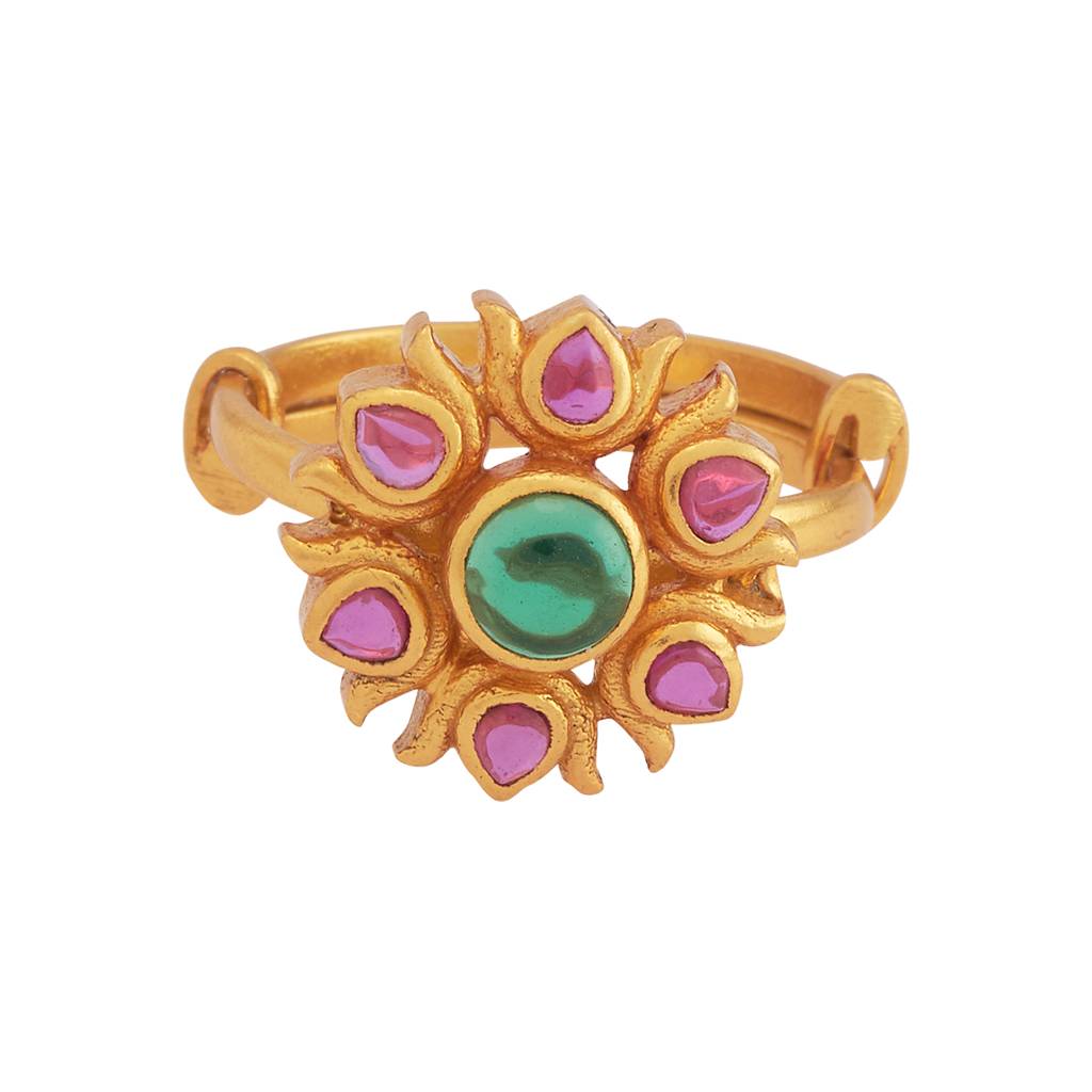 Kushal'S Fashion Jewellery Sapphire Rhodium-Plated Ethnic 92.5 Pure Silver Temple Finger Ring - 426737 : 426737