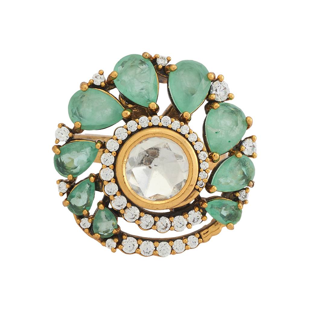 Kushal'S Fashion Jewellery Gold-Plated Party Kundan Finger Ring - 178270 : 426904