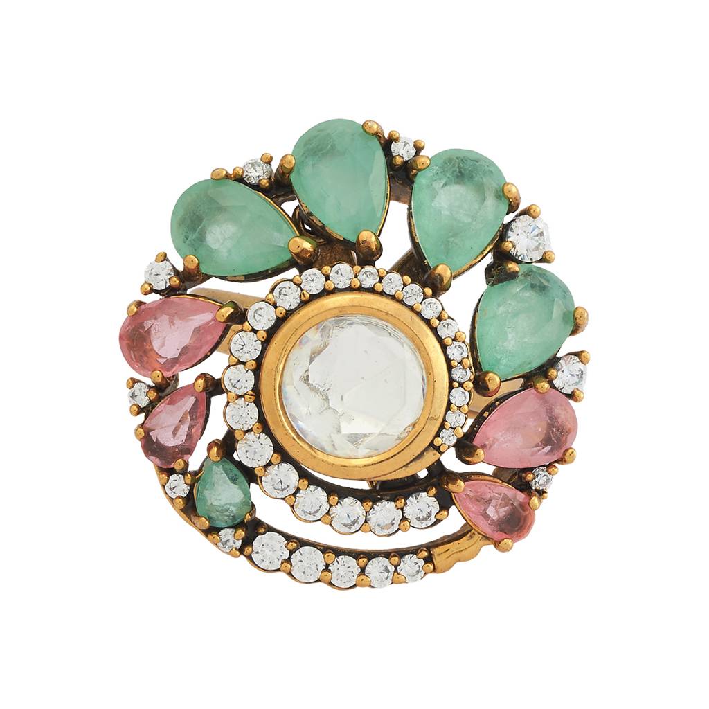 Kushal'S Fashion Jewellery Gold-Plated Party Kundan Finger Ring - 178270 : 426905