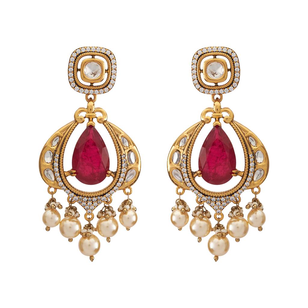 Kushal'S Fashion Jewellery Victorian Plated Party Kundan Drop Earrings - 178299 : 426862