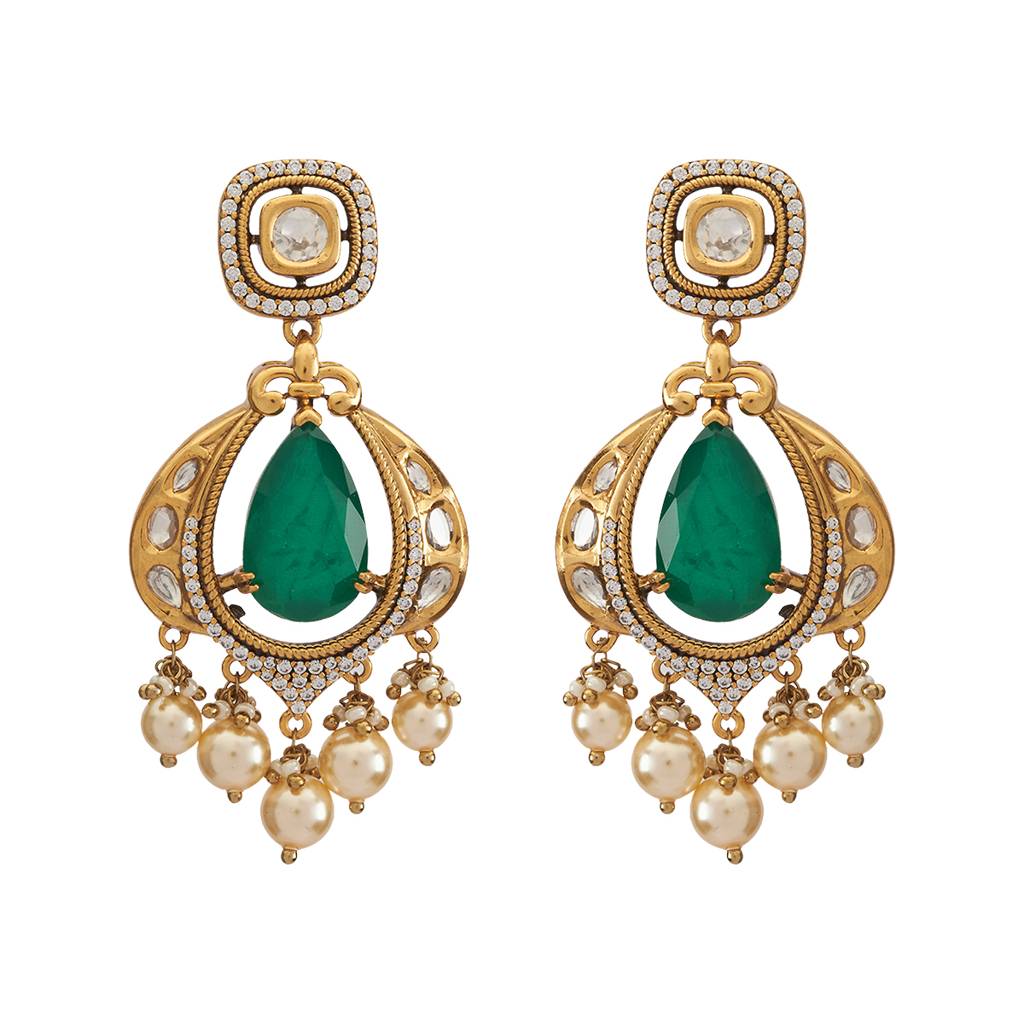 Kushal'S Fashion Jewellery Victorian Plated Party Kundan Drop Earrings - 178299 : 426863