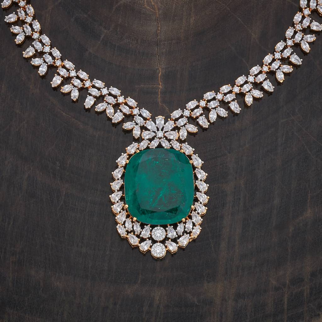 Kushal'S Fashion Jewellery Green Rhodium-Plated Western Zircon Necklace - 427061 : 427061