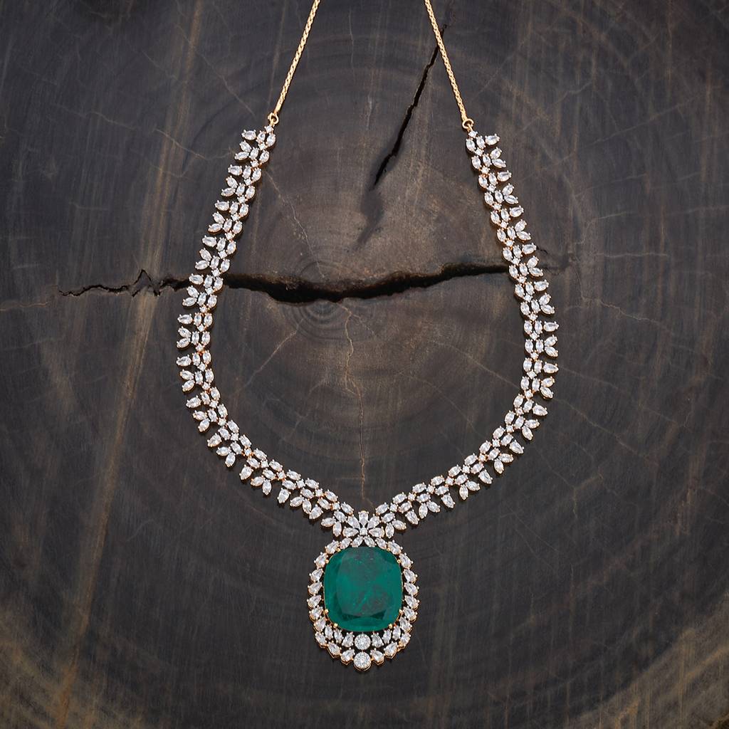 Kushal'S Fashion Jewellery Green Rhodium-Plated Western Zircon Necklace - 427061 : 427061