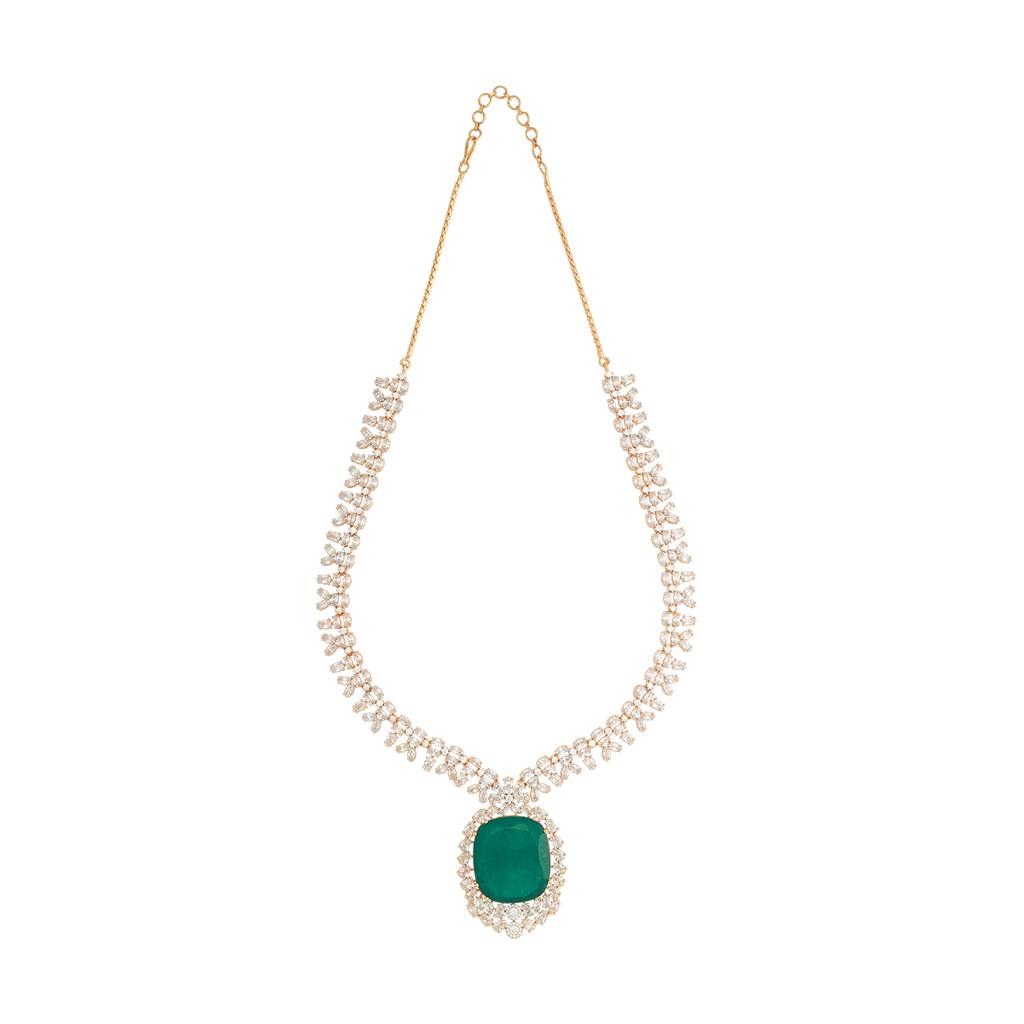 Kushal'S Fashion Jewellery Green Rhodium-Plated Western Zircon Necklace - 427061 : 427061