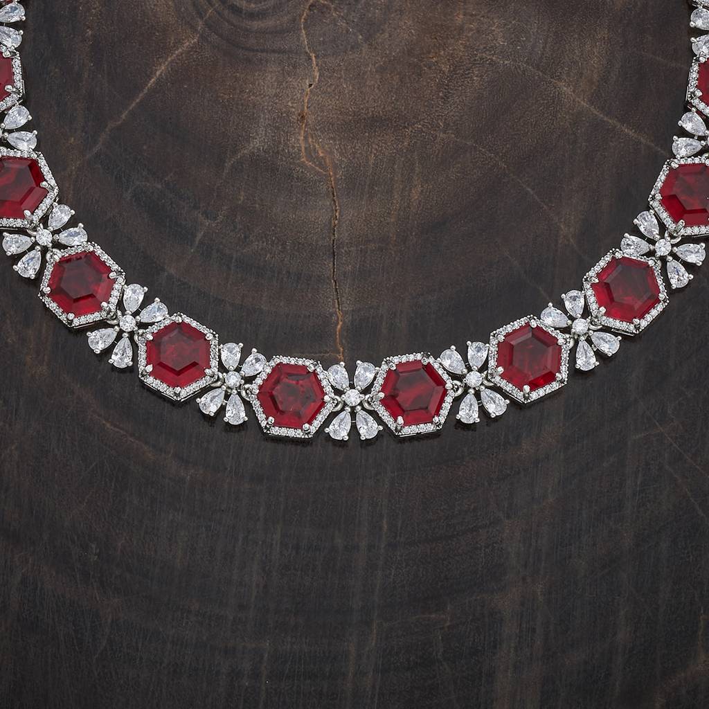 Kushal'S Fashion Jewellery Rhodium-Plated Party Zircon Jewellery Set - 178372 : 436180