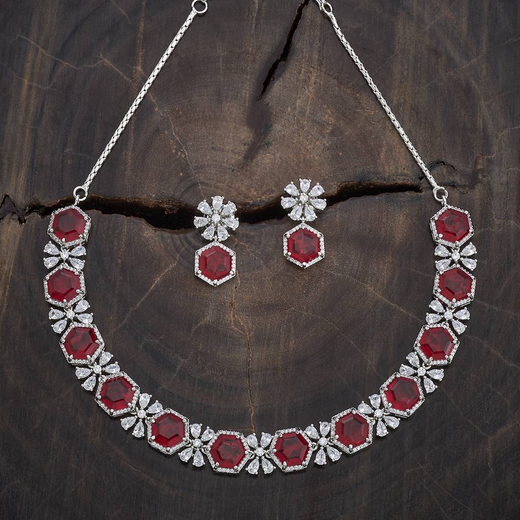 Kushal'S Fashion Jewellery Rhodium-Plated Party Zircon Jewellery Set - 178372 : 436180