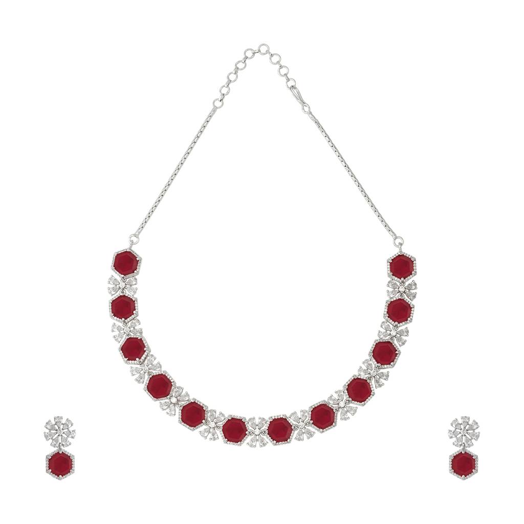 Kushal'S Fashion Jewellery Rhodium-Plated Party Zircon Jewellery Set - 178372 : 436180
