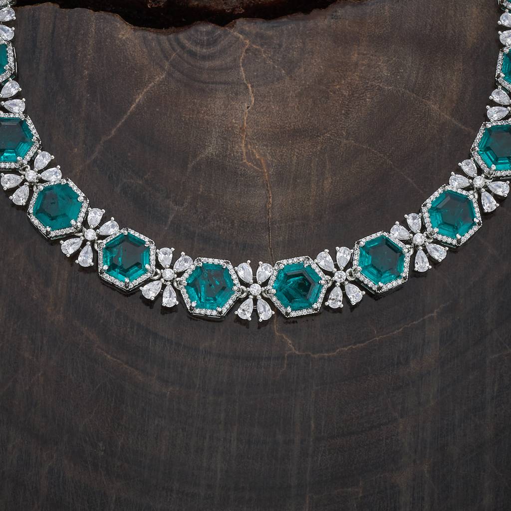 Kushal'S Fashion Jewellery Rhodium-Plated Party Zircon Jewellery Set - 178372 : 436181