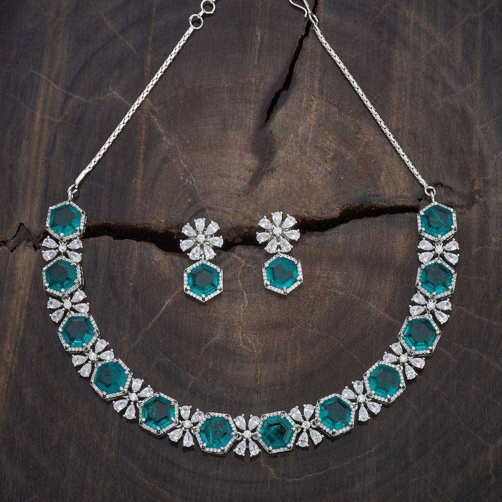 Kushal'S Fashion Jewellery Rhodium-Plated Party Zircon Jewellery Set - 178372 : 436181
