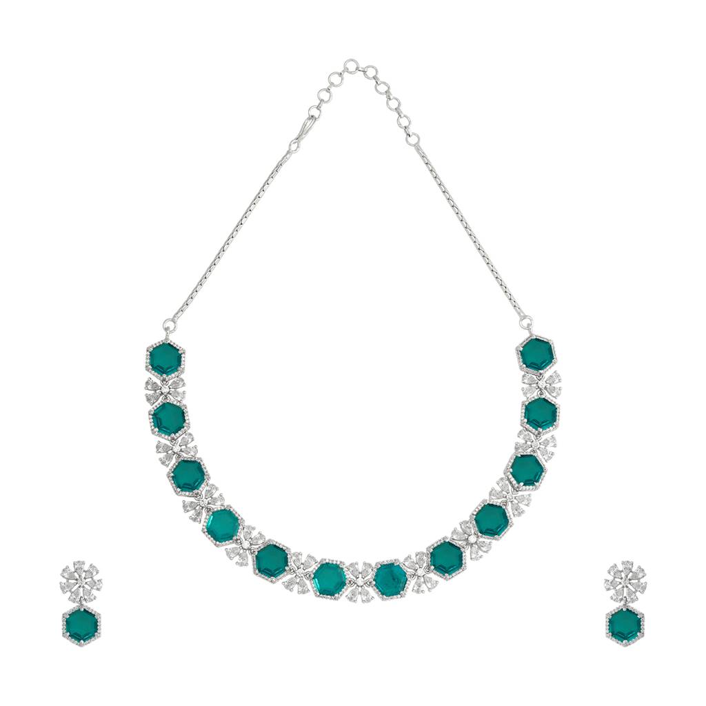 Kushal'S Fashion Jewellery Rhodium-Plated Party Zircon Jewellery Set - 178372 : 436181