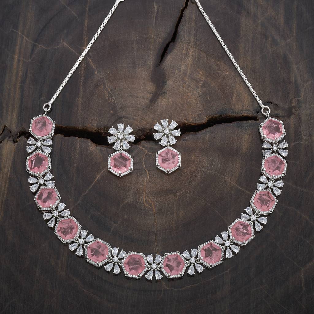 Kushal'S Fashion Jewellery Rhodium-Plated Party Zircon Jewellery Set - 178372 : 436182