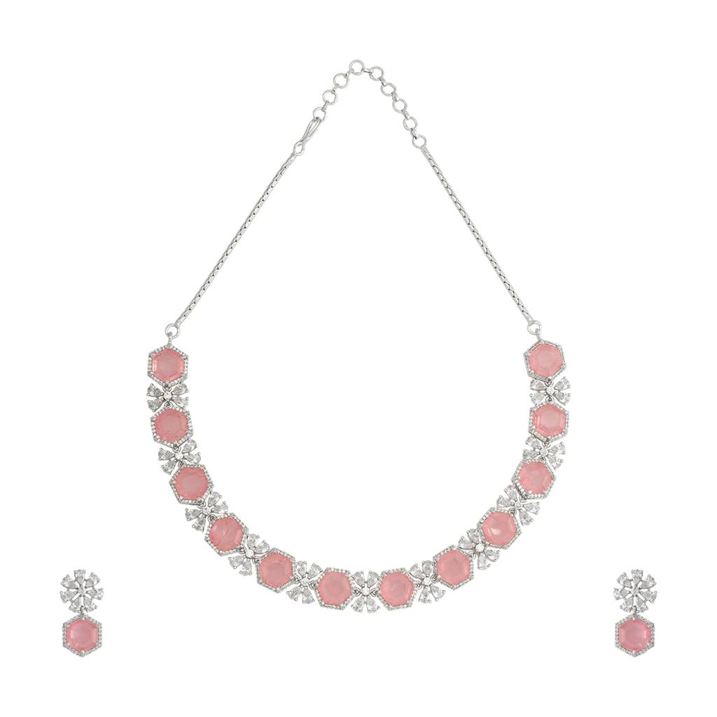 Kushal'S Fashion Jewellery Rhodium-Plated Party Zircon Jewellery Set - 178372 : 436182
