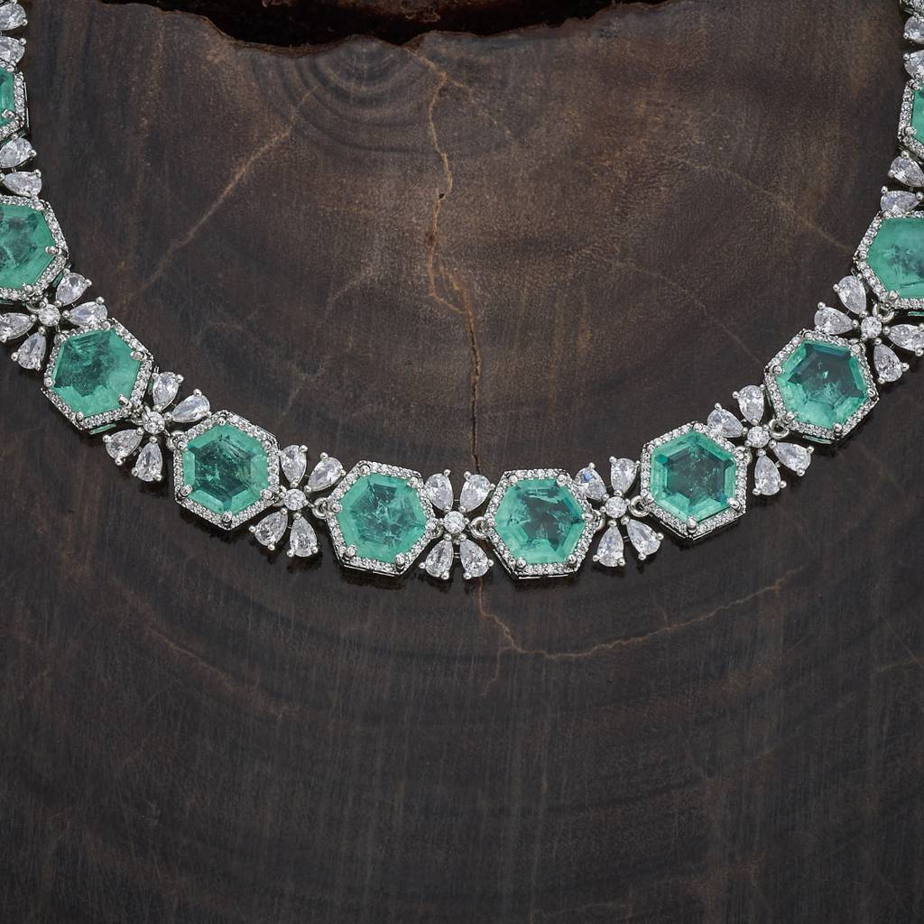 Kushal'S Fashion Jewellery Rhodium-Plated Party Zircon Jewellery Set - 178372 : 436183
