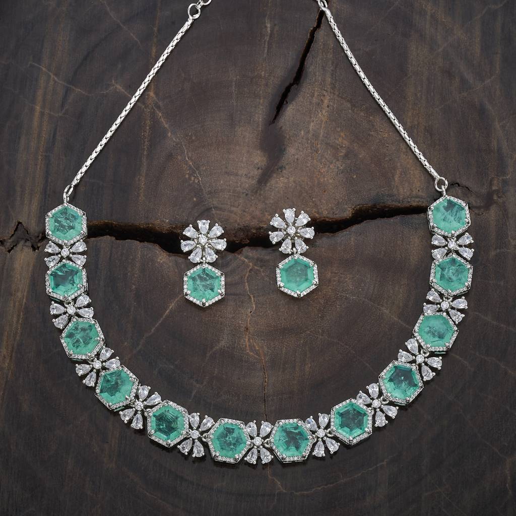 Kushal'S Fashion Jewellery Rhodium-Plated Party Zircon Jewellery Set - 178372 : 436183