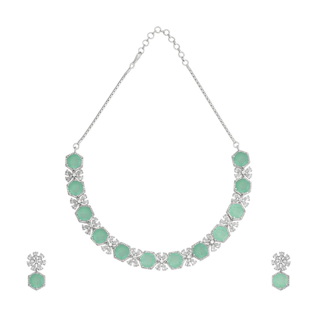 Kushal'S Fashion Jewellery Rhodium-Plated Party Zircon Jewellery Set - 178372 : 436183