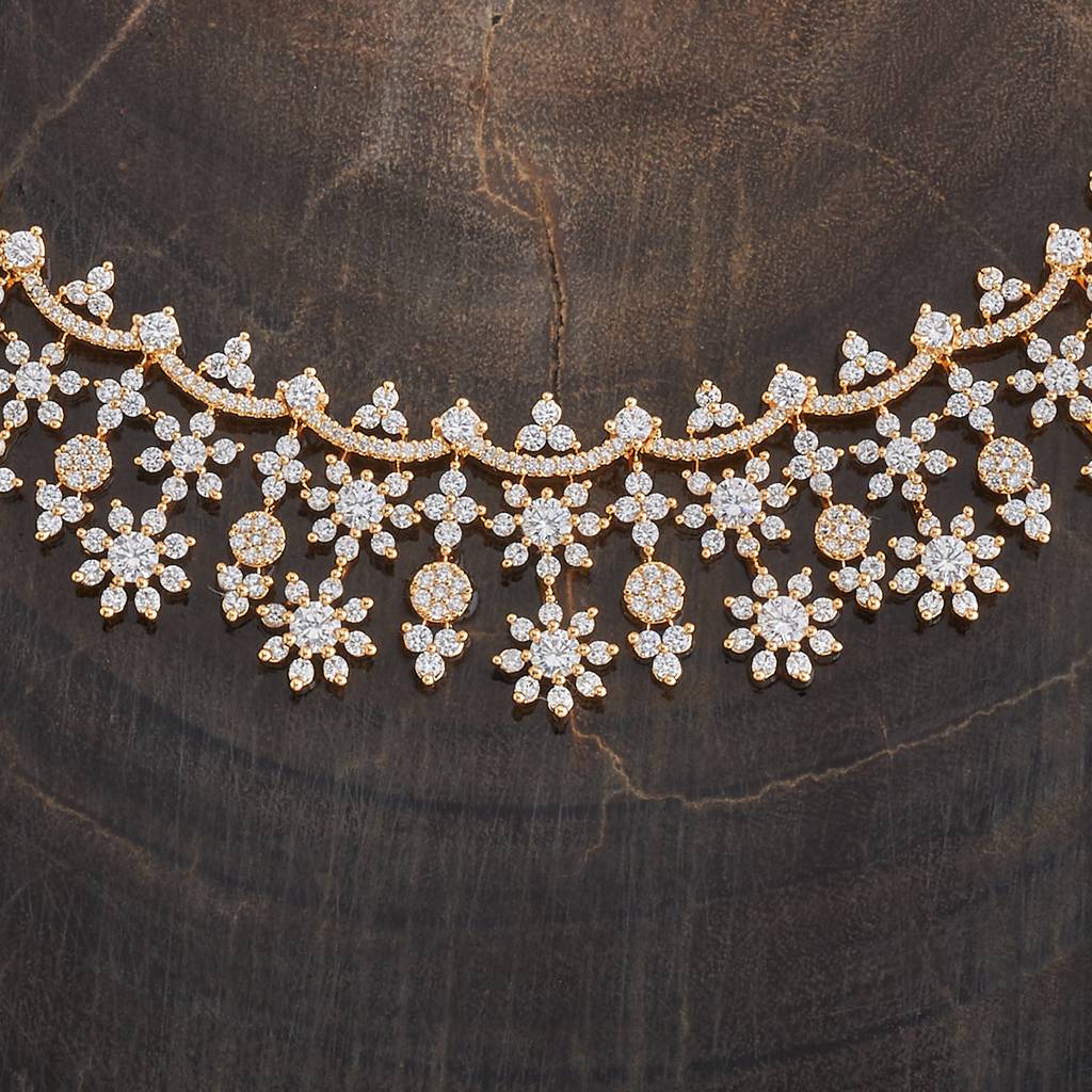 Kushal'S Fashion Jewellery White Gold-Plated Western Zircon Jewellery Set - 435055 : 435055