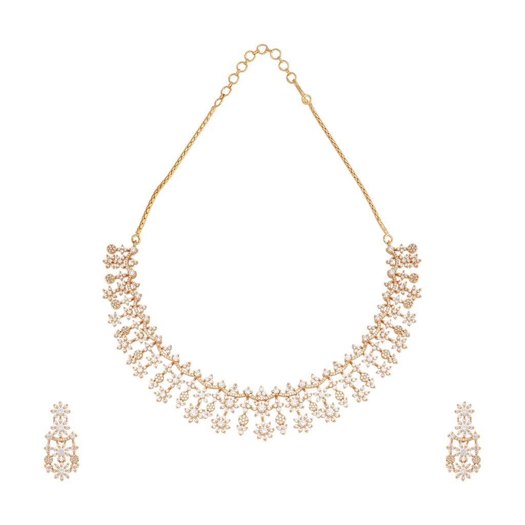 Kushal'S Fashion Jewellery White Gold-Plated Western Zircon Jewellery Set - 435055 : 435055