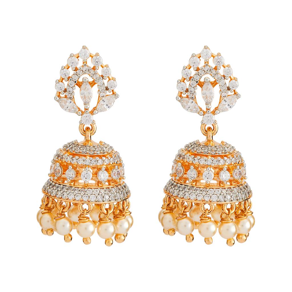 Kushal'S Fashion Jewellery Rhodium-Plated Party Zircon Jhumkas - 178427 : 427529