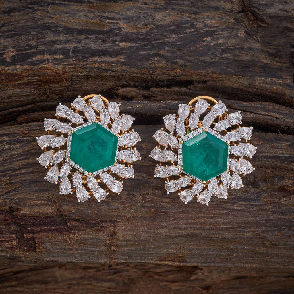 Kushal'S Fashion Jewellery Green Rhodium-Plated Party Zircon Studs - 427248 : 427248