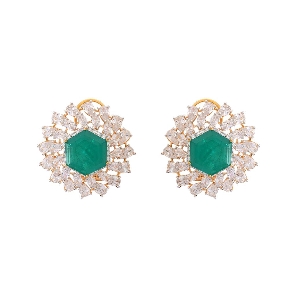 Kushal'S Fashion Jewellery Green Rhodium-Plated Party Zircon Studs - 427248 : 427248