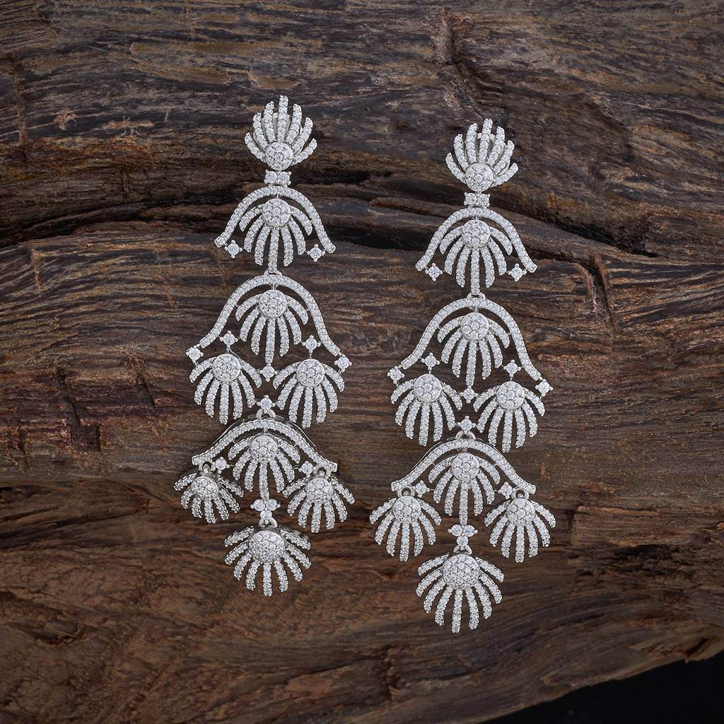 Kushal'S Fashion Jewellery White Rhodium-Plated Party Zircon Drop Earrings - 427349 : 427349