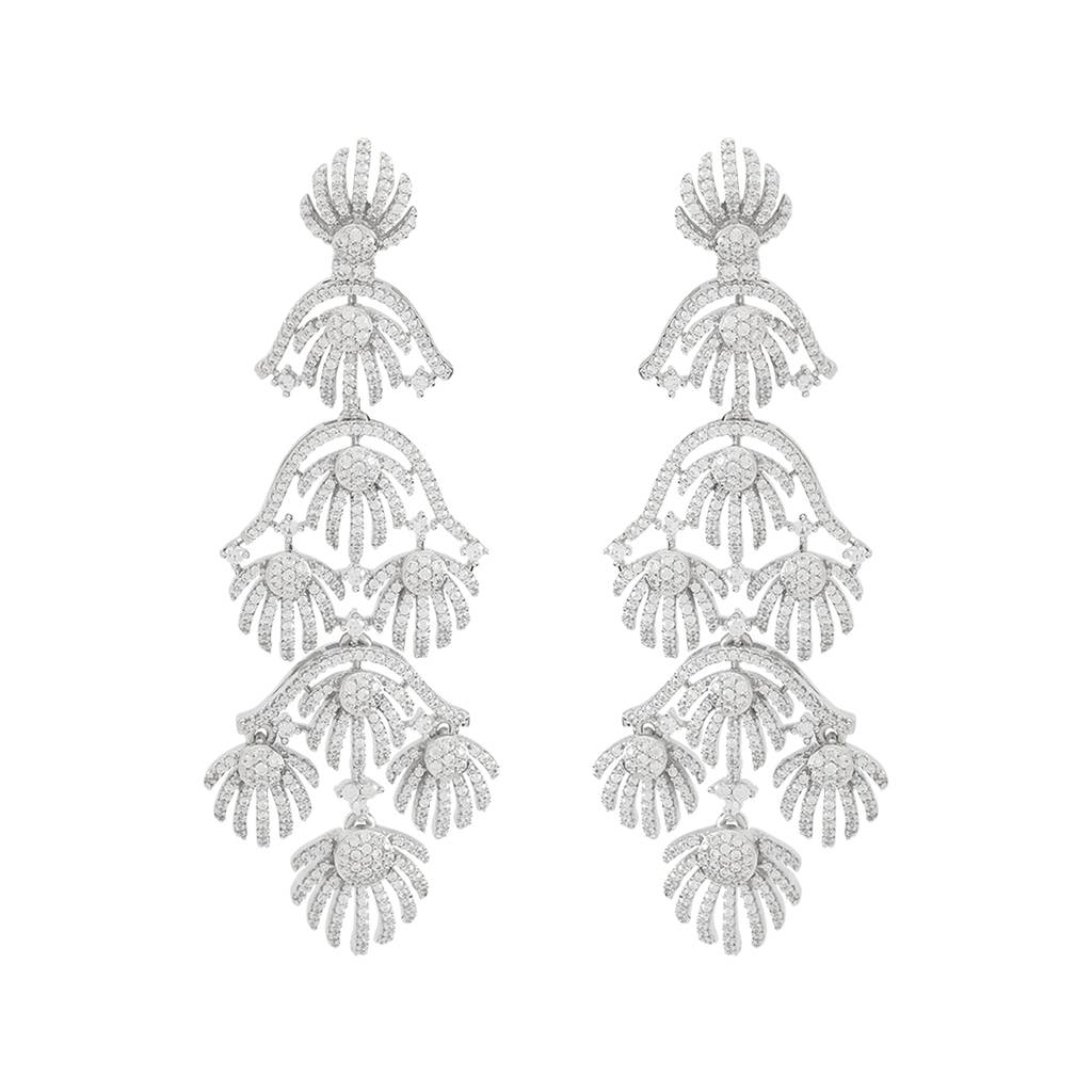 Kushal'S Fashion Jewellery White Rhodium-Plated Party Zircon Drop Earrings - 427349 : 427349
