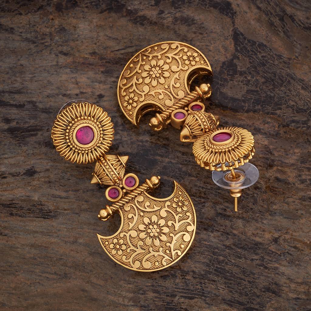Kushal'S Fashion Jewellery Ruby Gold-Plated Ethnic Antique Earring - 427292 : 427292