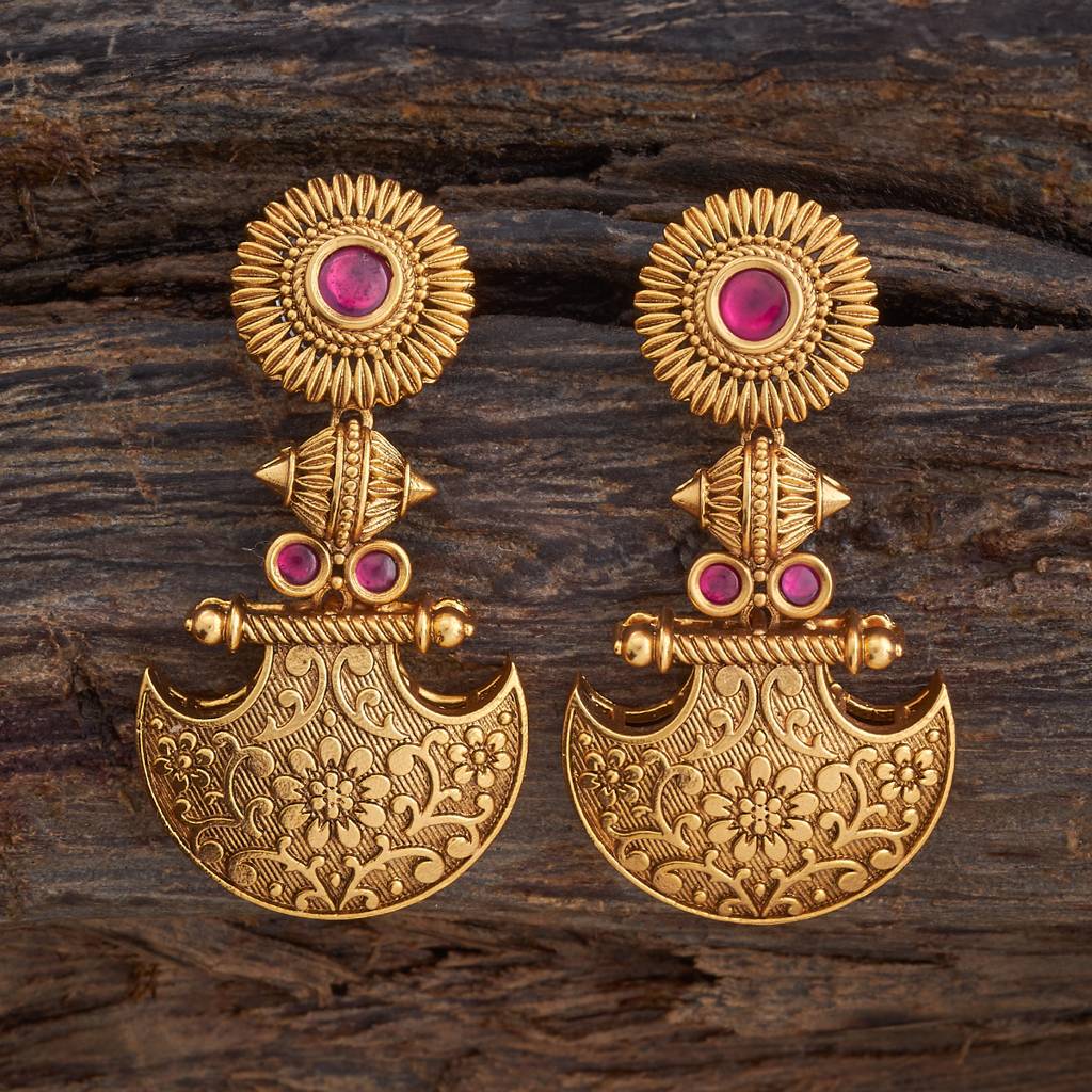 Kushal'S Fashion Jewellery Ruby Gold-Plated Ethnic Antique Earring - 427292 : 427292