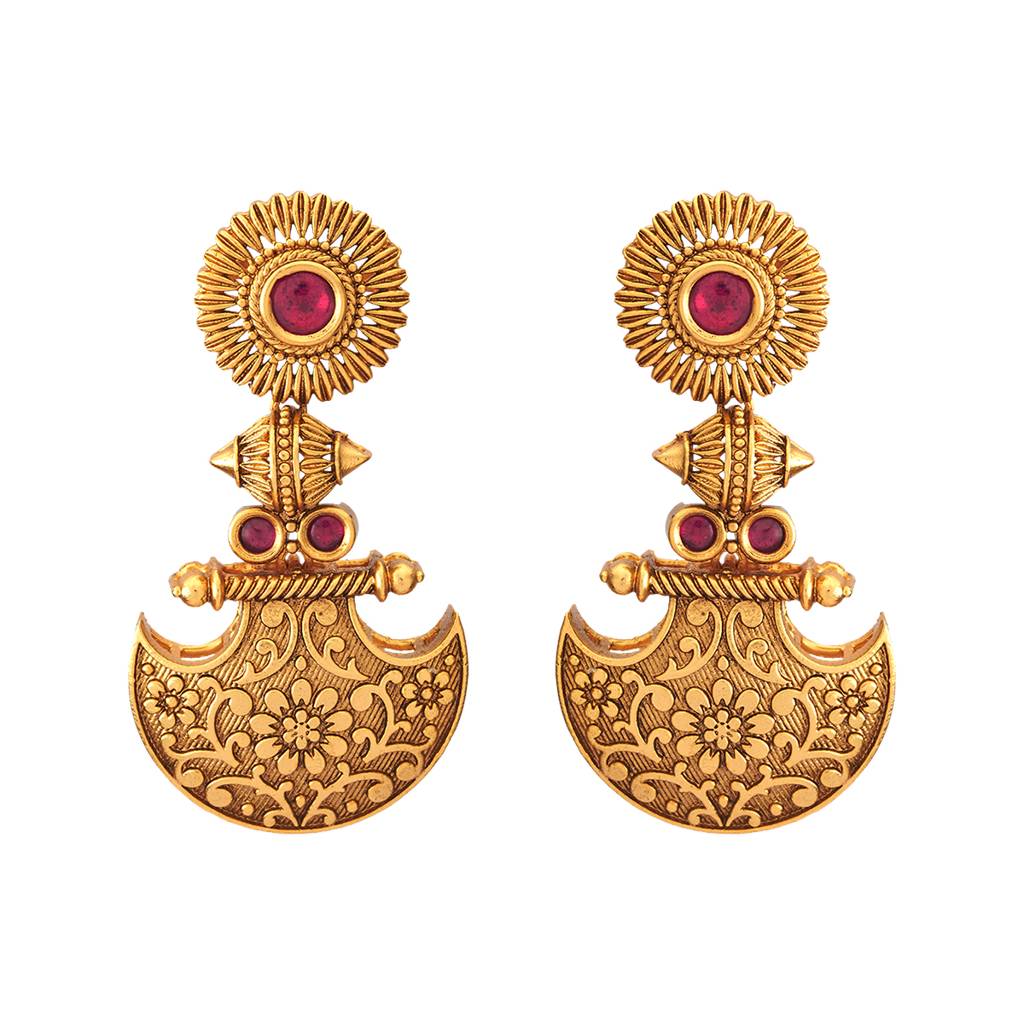Kushal'S Fashion Jewellery Ruby Gold-Plated Ethnic Antique Earring - 427292 : 427292