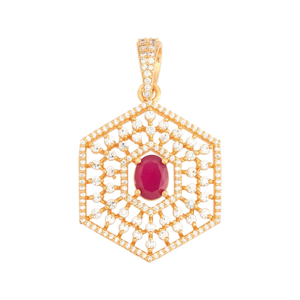 Kushal'S Fashion Jewellery Ruby Gold-Plated Casual Zircon Pendant - 427434 : 427434