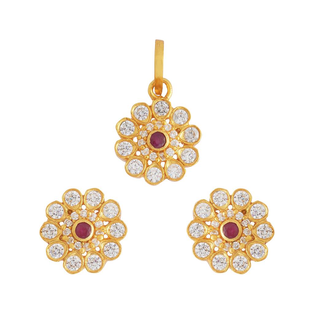 Kushal'S Fashion Jewellery Gold-Plated Ethnic 92.5 Pure Silver Temple Pendant Set - 178549 : 427546