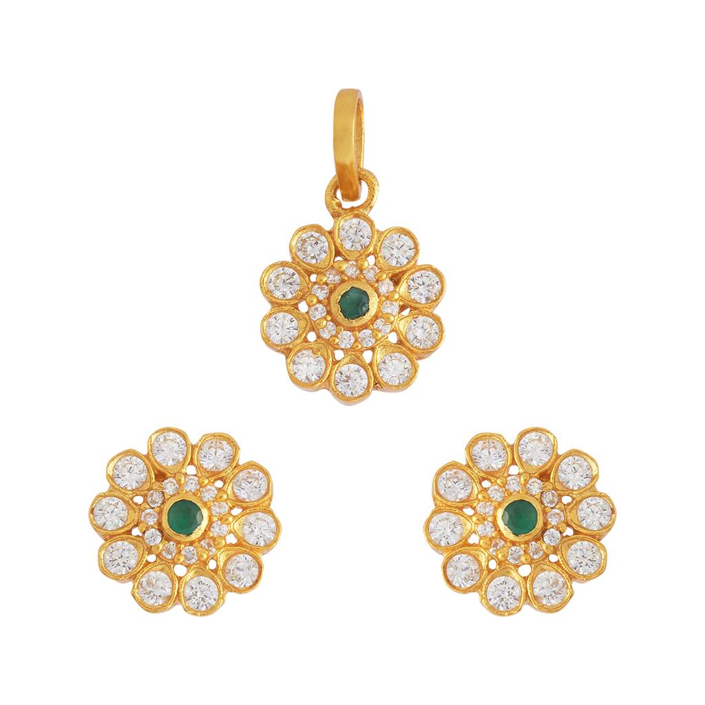 Kushal'S Fashion Jewellery Gold-Plated Ethnic 92.5 Pure Silver Temple Pendant Set - 178549 : 427547