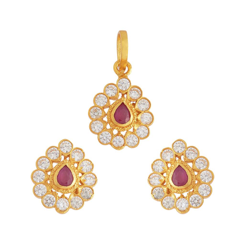 Kushal'S Fashion Jewellery Gold-Plated Ethnic 92.5 Pure Silver Temple Pendant Set - 178551 : 427550