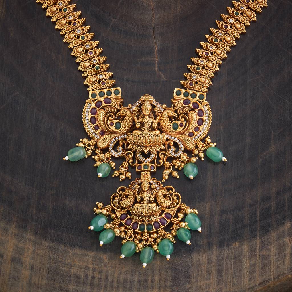 Kushal'S Fashion Jewellery Ruby-Green Gold-Plated Ethnic Antique Necklace - 427741 : 427741