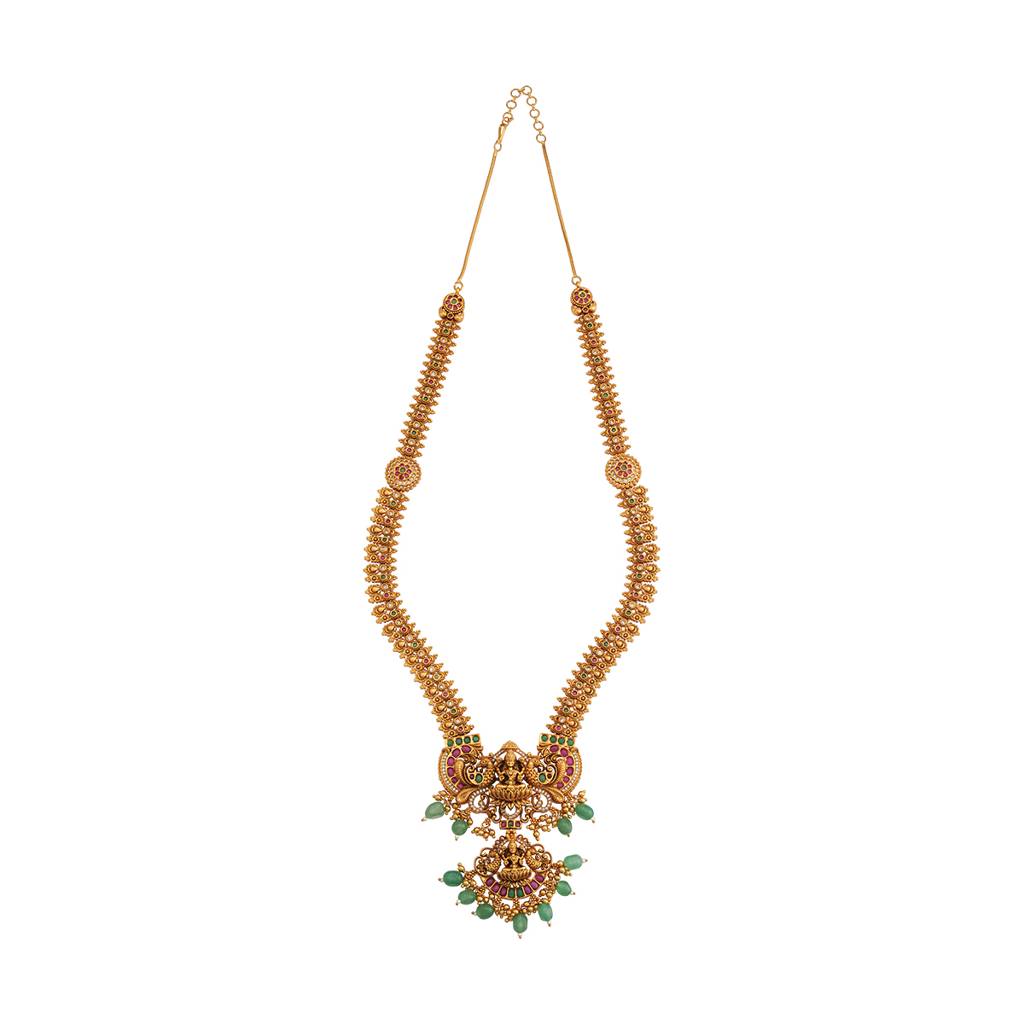 Kushal'S Fashion Jewellery Ruby-Green Gold-Plated Ethnic Antique Necklace - 427741 : 427741