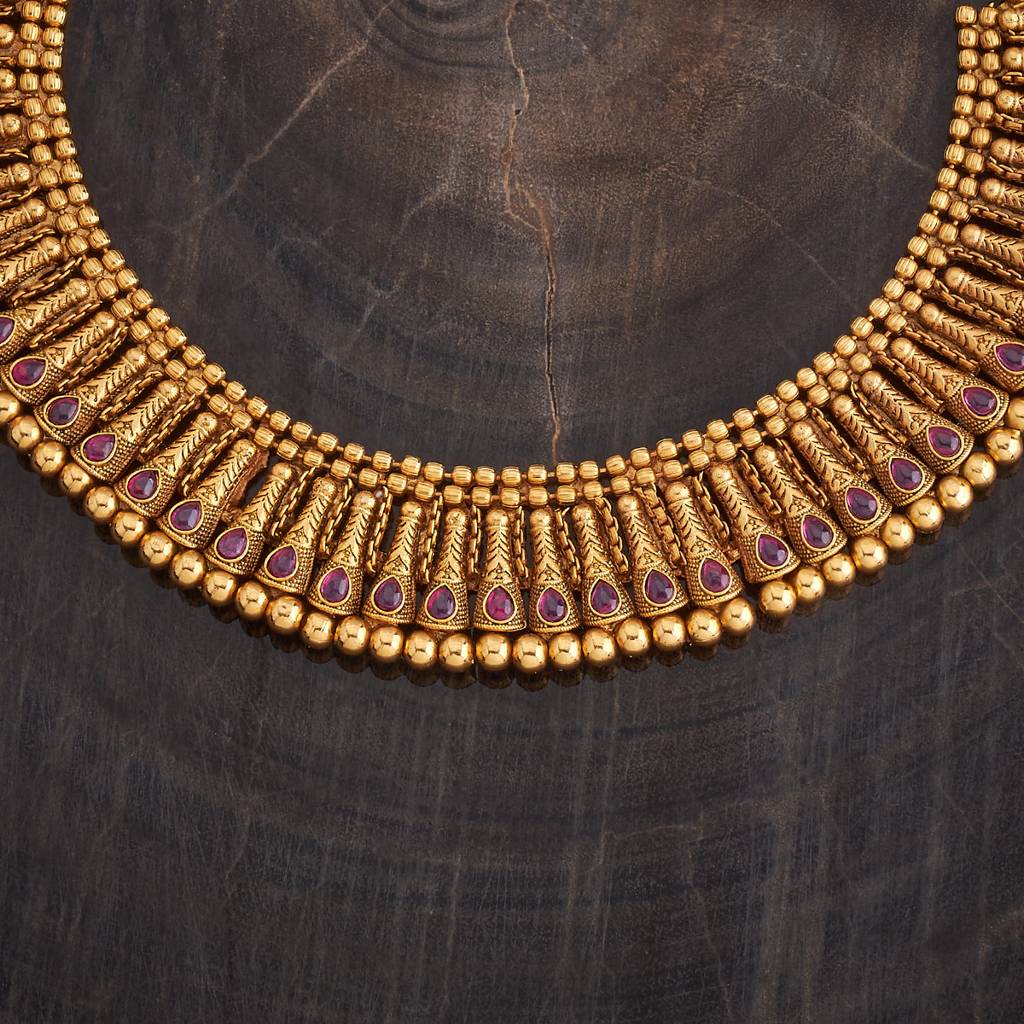 Kushal'S Fashion Jewellery Ruby Gold-Plated Ethnic Antique Necklace - 427743 : 427743