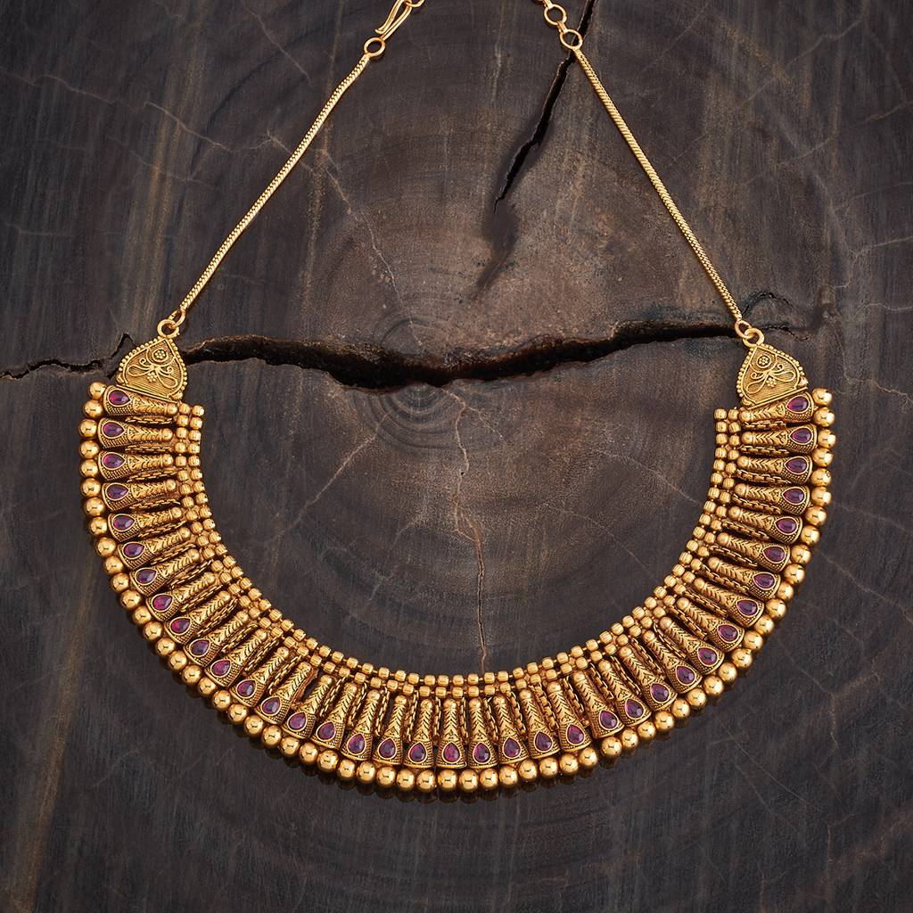 Kushal'S Fashion Jewellery Ruby Gold-Plated Ethnic Antique Necklace - 427743 : 427743